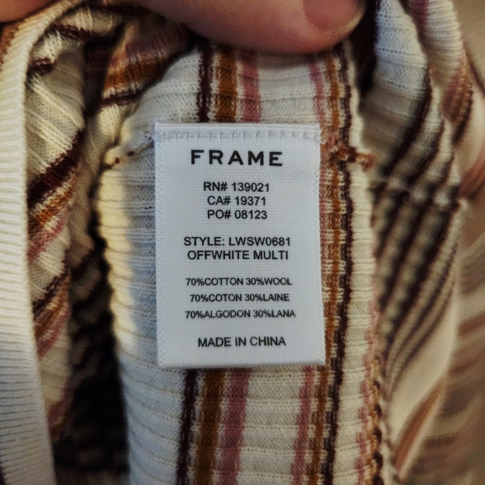 FRAME Ribbed Stripe Long Sleeve Ribbed Top Offwhite Multi S - Picture 4 of 5
